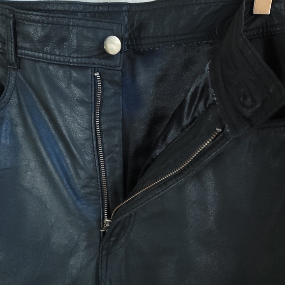 Vintage 90s Genuine Leather High Waisted Straight Leg Pants Black X & T Zeeshi - Picture 6 of 14